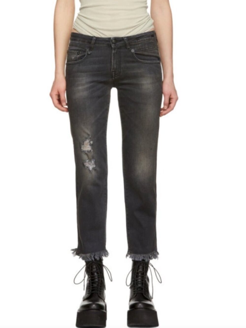 R13 Boy Straight Cut-Off Hem Jeans in Barron Black